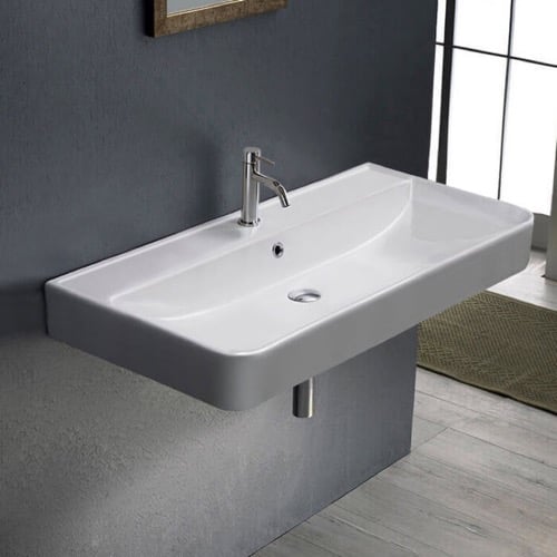 Rectangle White Ceramic Wall Mounted or Drop In Sink CeraStyle 078800-U